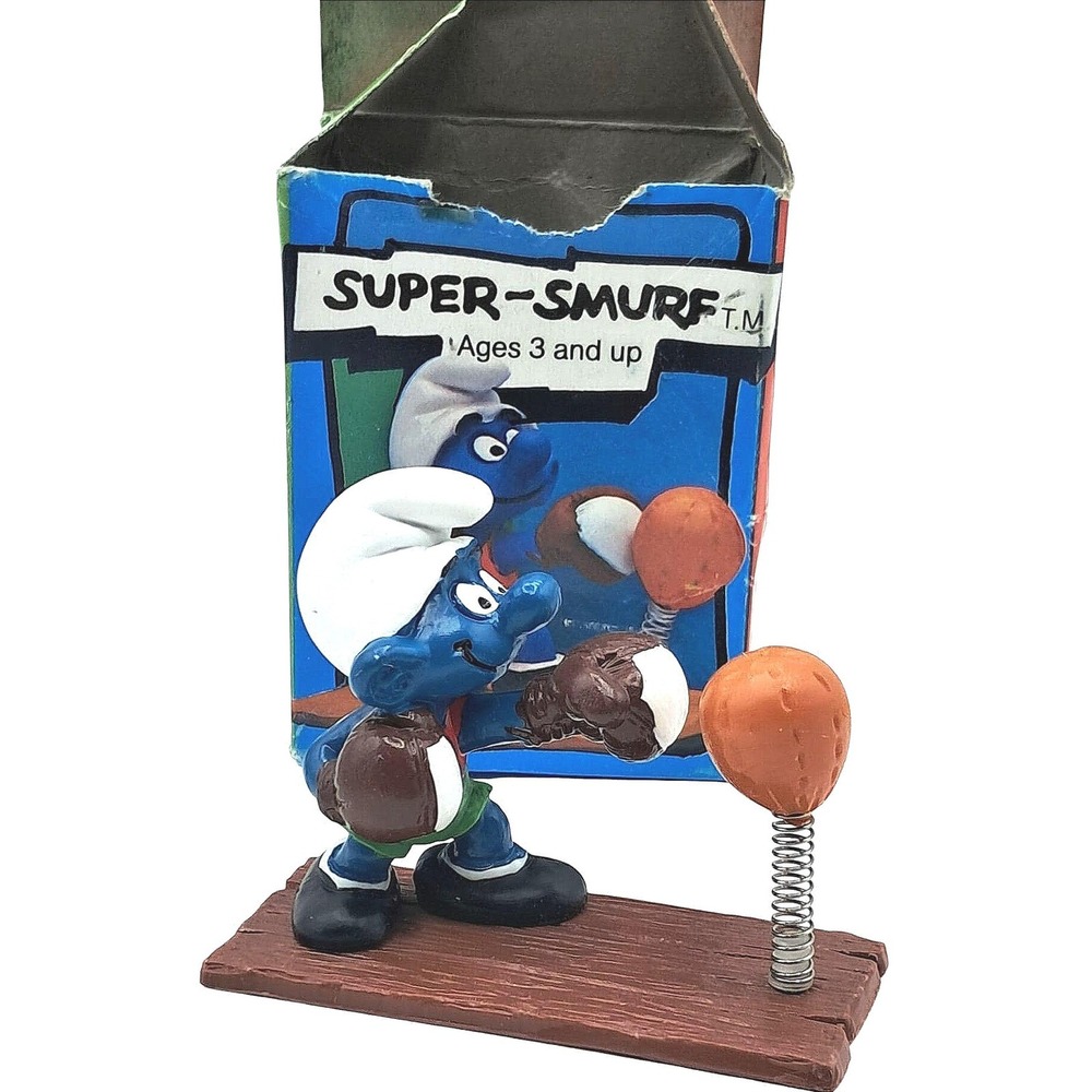 Vintage‎ Schleich Super-Smurf Boxer Figure 6714 Wallace Berrie Blue 1980s Boxed